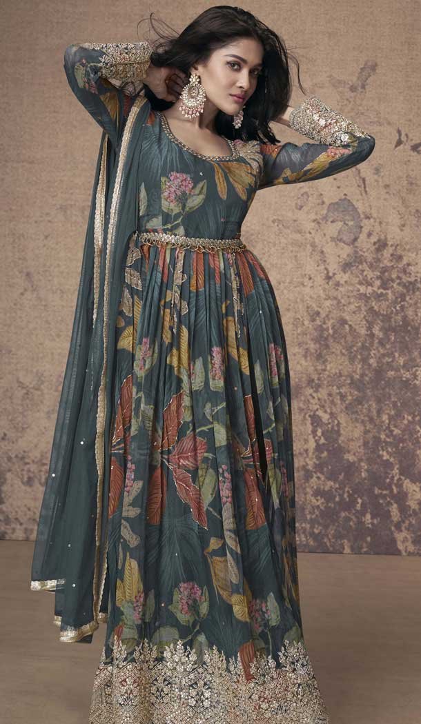 Multi Color Georgette Floral Print Work Party Wear Anarkali Suit - 11701202615