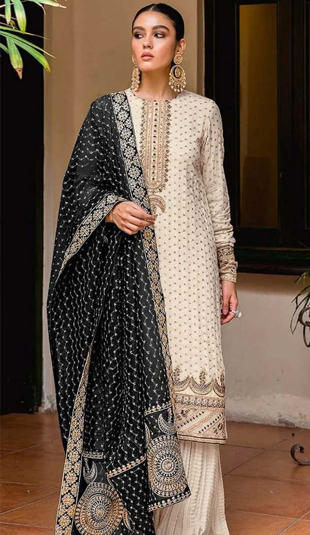 Cream Georgette Embroidery Work Party Wear Palazzo Salwar Suit - 11702202616