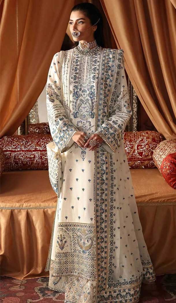 Georgette Embroidered Pakistani Salwar Kameez In Cream - 11708202637