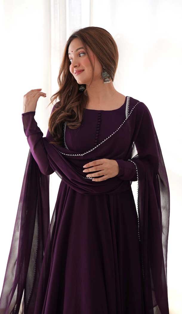 Wine Georgette Plain Pakistani Anarkali Suit - 11718202701