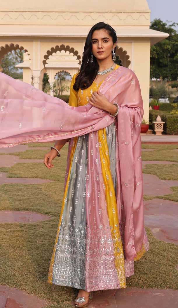 Multi Color Rangoli Silk Embroidery Work Party Wear Anarkali Suit - 11729202782
