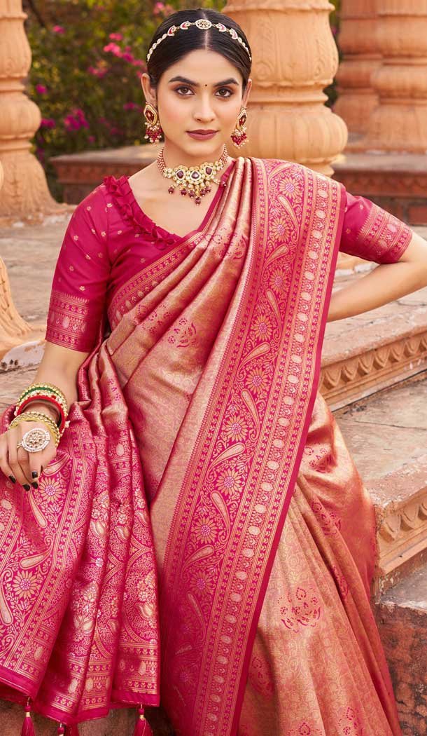 Banarasi Silk Weaving Work Traditional Wear Saree In Pink - 11721202746