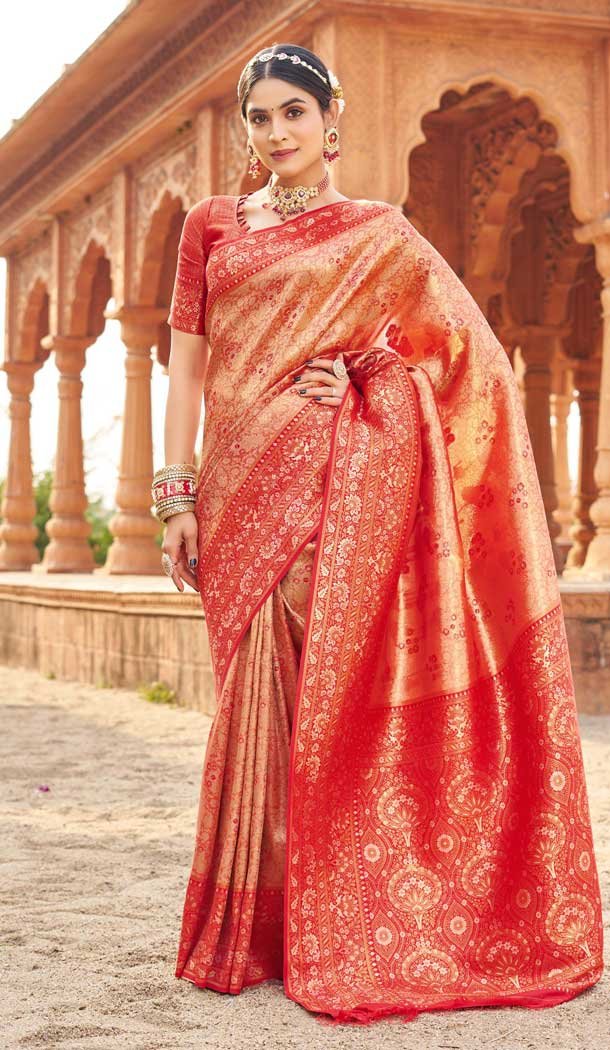 Banarasi Silk Weaving Work Traditional Wear Saree In Red - 11721202750