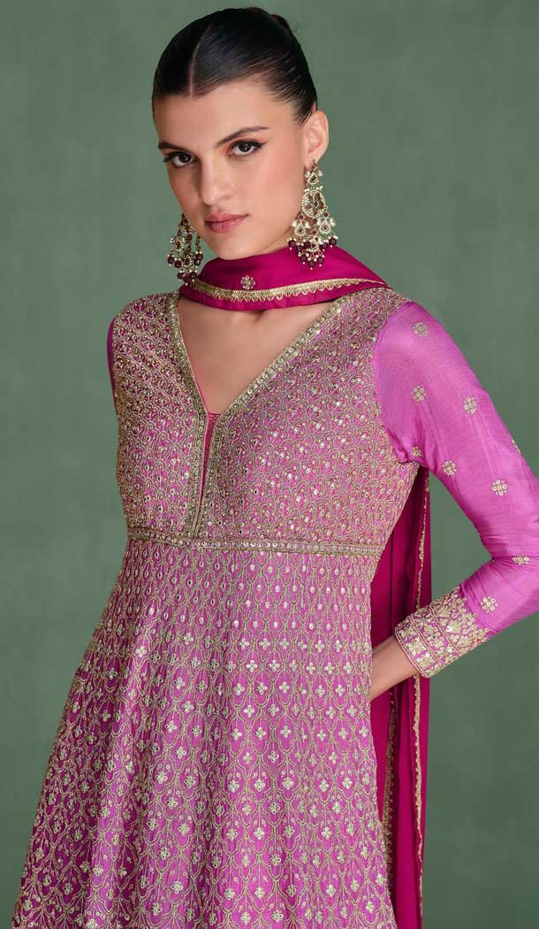 Pink Georgette Sequins Work Party Wear Designer Gown With Dupatta - 11770203028