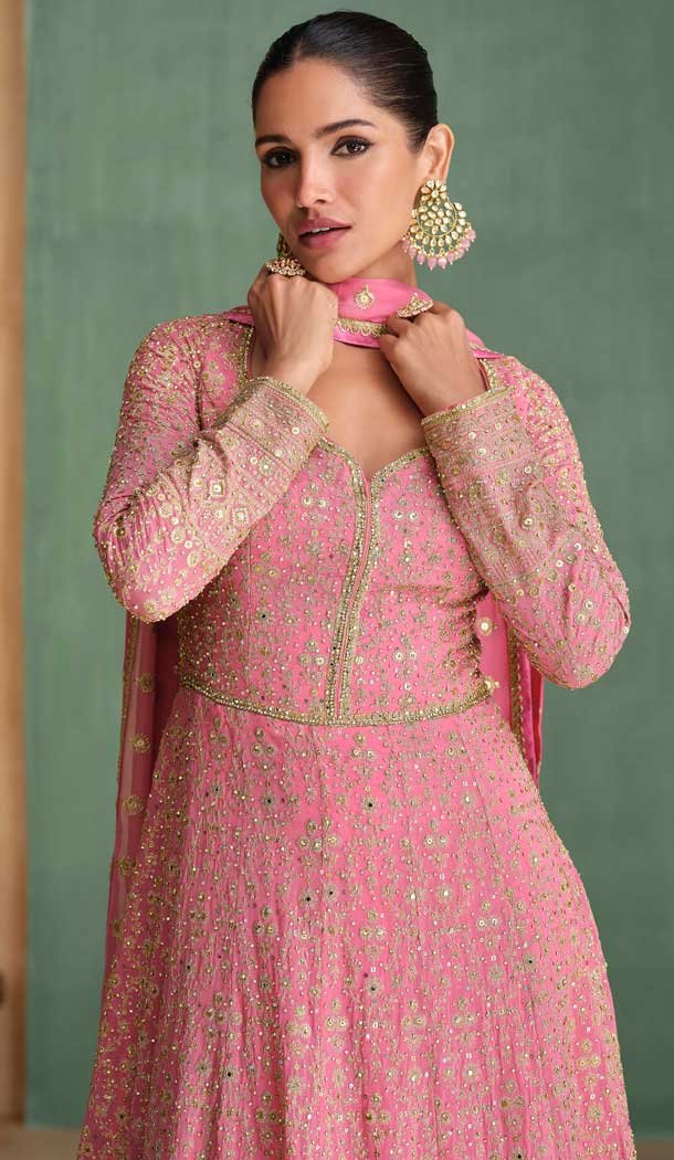 Georgette Sequins Work Party Wear Designer Gown With Dupatta In Pink - 11770203030