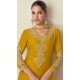 Chinon Embroidery Work Party Wear Palazzo Salwar Suit In Mustard - 11810203375