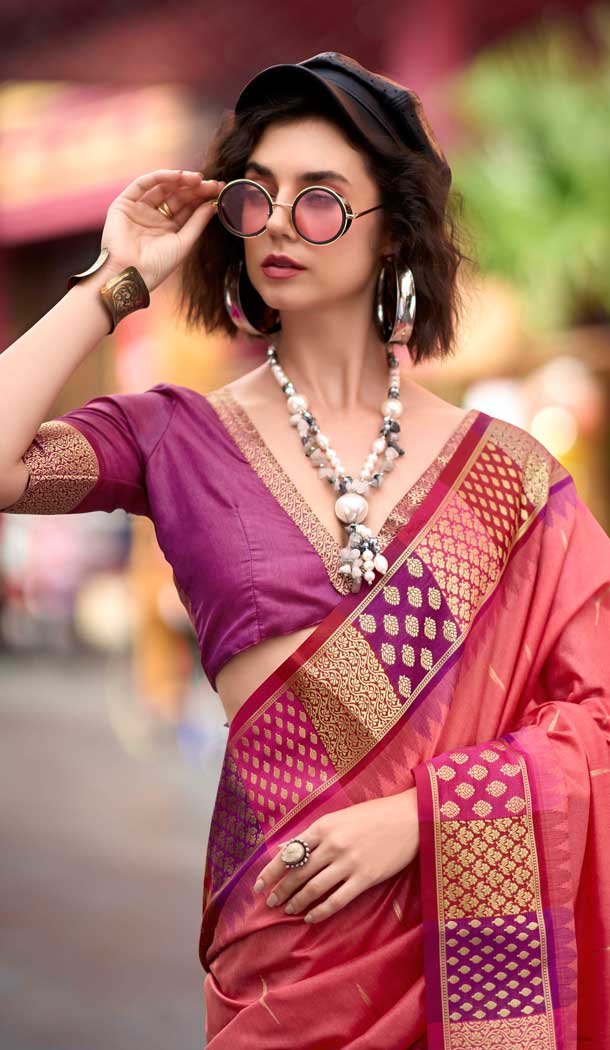 Banarasi Silk Weaving Work Party Wear Saree In Pink - 11856203612