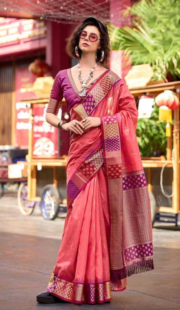 Banarasi Silk Weaving Work Party Wear Saree In Pink - 11856203612