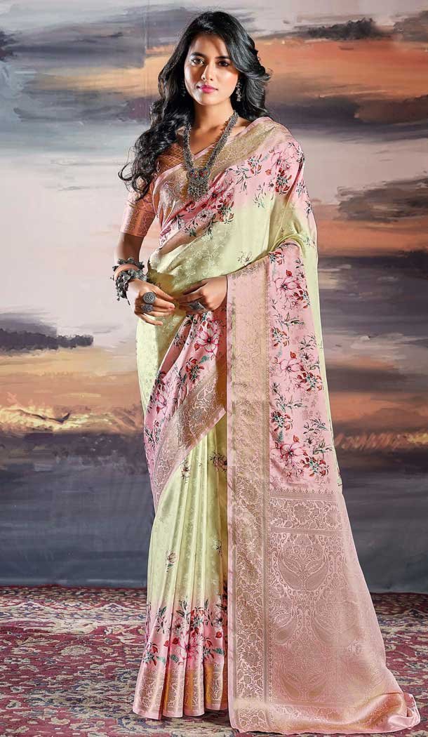 Satin Weaving Work Party Wear Saree In Mint Green - 11863203653