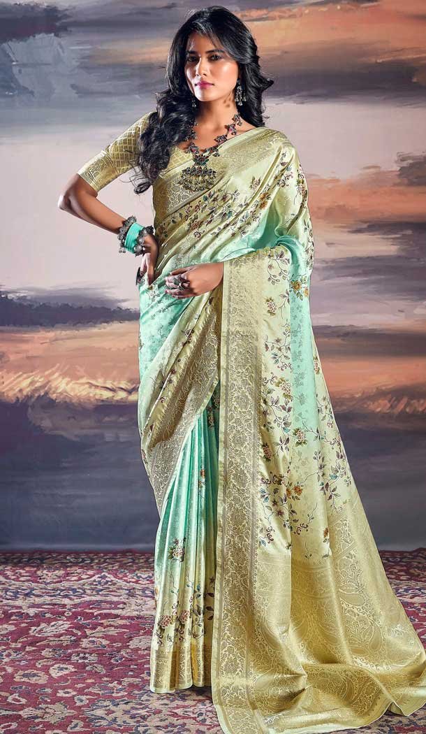 Satin Weaving Work Party Wear Saree In Multi Color - 11863203656