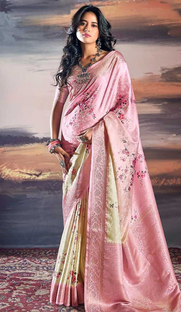 Satin Weaving Work Party Wear Saree In Pink - 11863203657