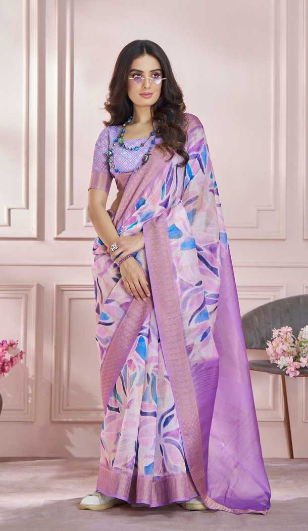 Purple Modal Silk Printed Party Wear Designer Saree - 11865203665