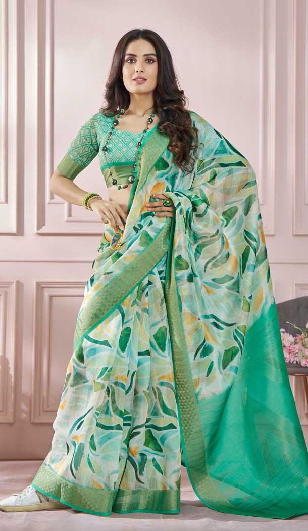 Green Modal Silk Printed Party Wear Designer Saree - 11865203669