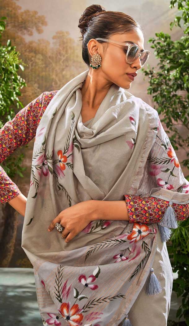 Linen Tissue Printed Party Wear Designer Saree In Grey - 11868203686