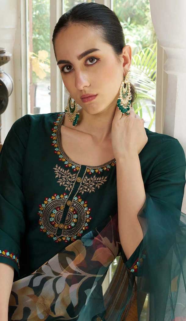 Green Cotton Silk Embroidered Party Wear Salwar Suit - 11881203752 Green Cotton Silk Embroidered Party Wear Salwar Suit - 11881203752