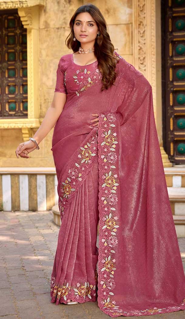 Chiffon Resham Work Party Wear Saree In Mauve - 11834203505