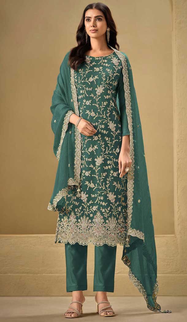 Chinon Sequence Work Casual Salwar Suit In Rama Green - 11935204008