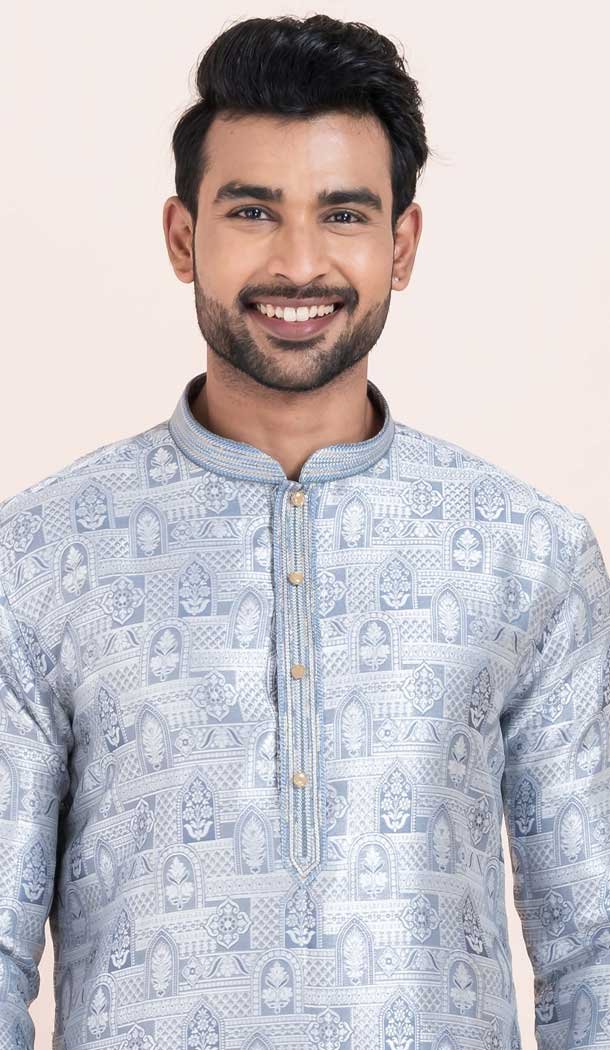 Multi Color Jacquard Work Silk Party Wear Mens Kurta Pajama - 11954204154
