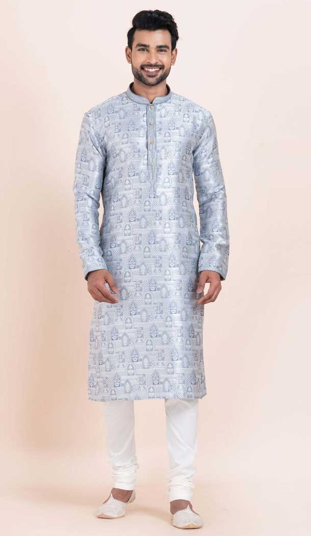 Multi Color Jacquard Work Silk Party Wear Mens Kurta Pajama - 11954204154