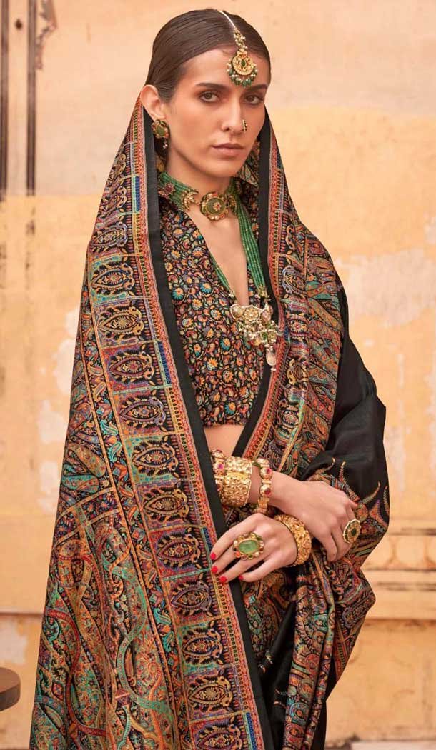 Black Silk Resham Work Party Wear Saree - 11990204457