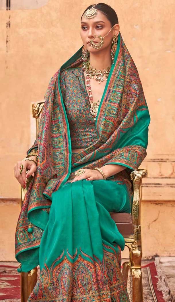Rama Blue Silk Resham Work Party Wear Saree - 11990204458