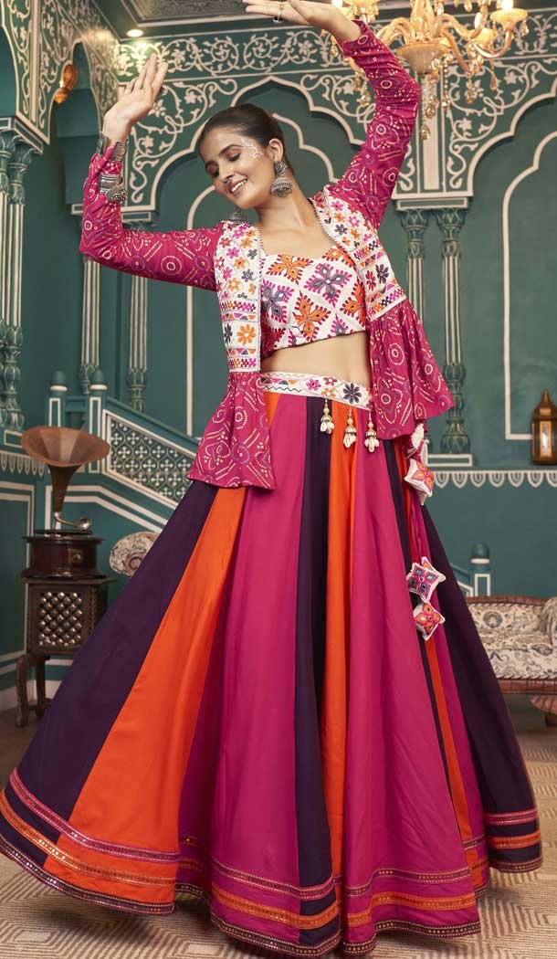 Viscose Rayon Embroidery Work Navratri Chaniya Choli In Multi Color - 147321503
