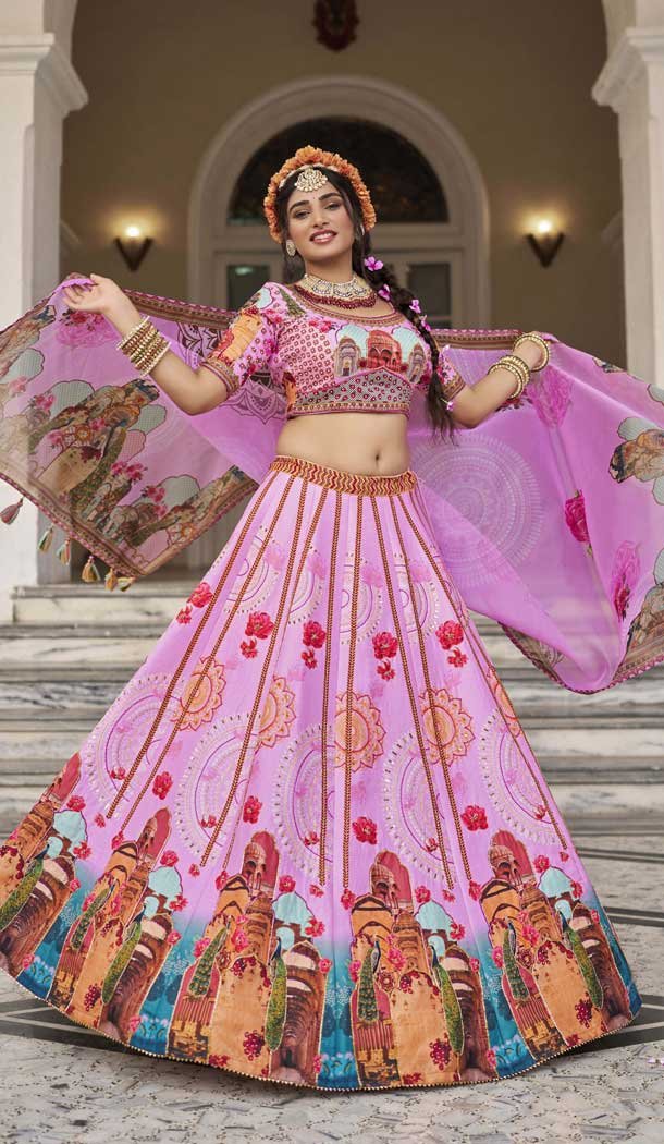 Art Silk Printed Designer Lehenga Choli In Pink - 153835861