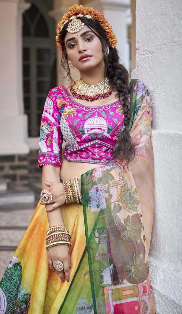 Art Silk Printed Designer Lehenga Choli In Yellow - 153835862