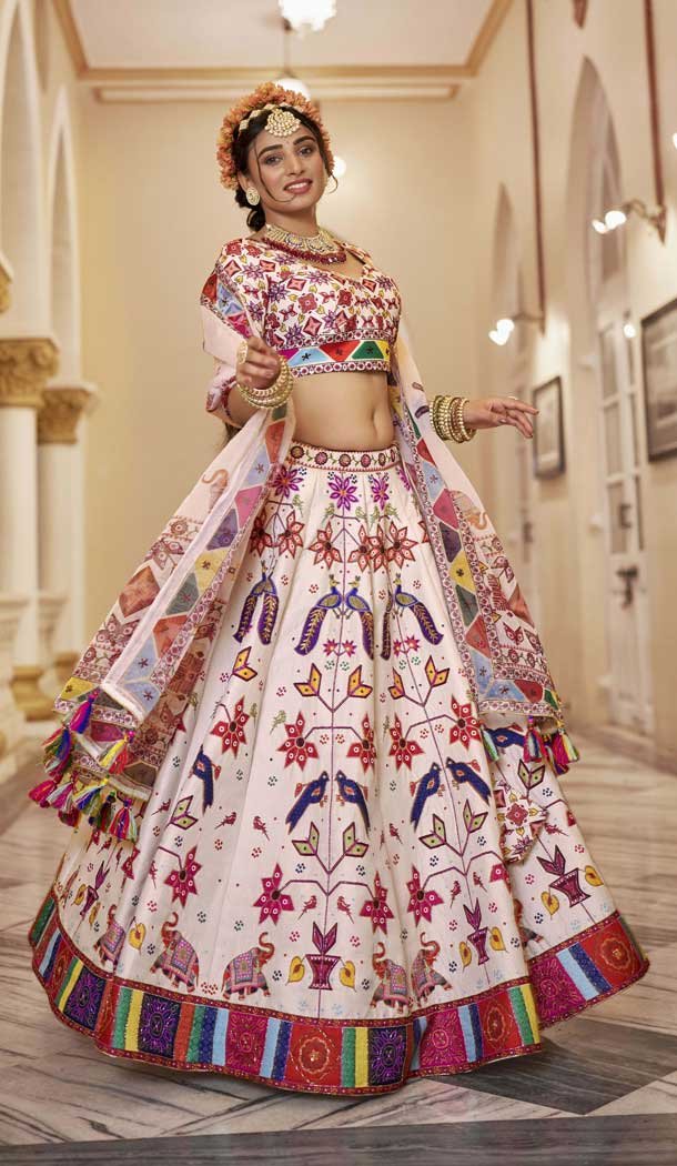 Art Silk Printed Designer Lehenga Choli In Off White - 153835864