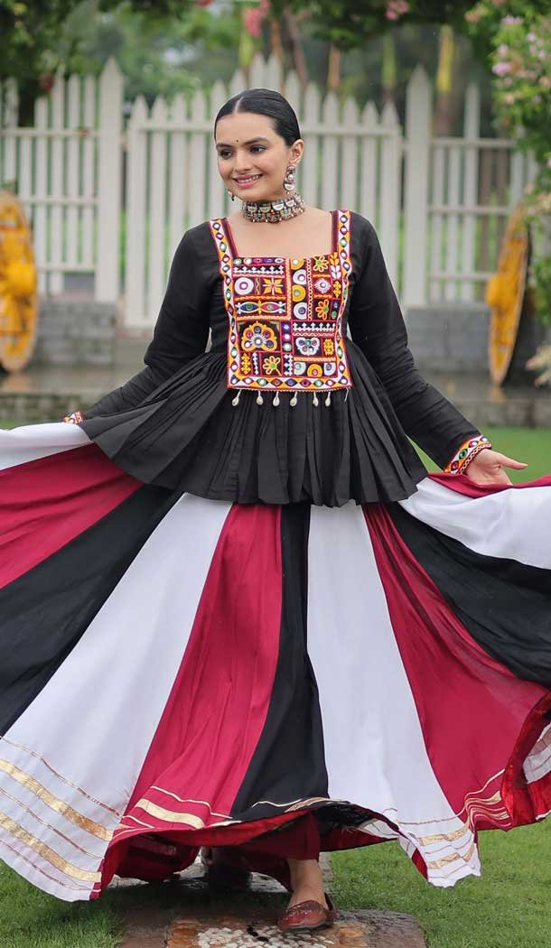 Multi Color Rayon Gamthi Work Navratri Lehenga Choli - 158418789