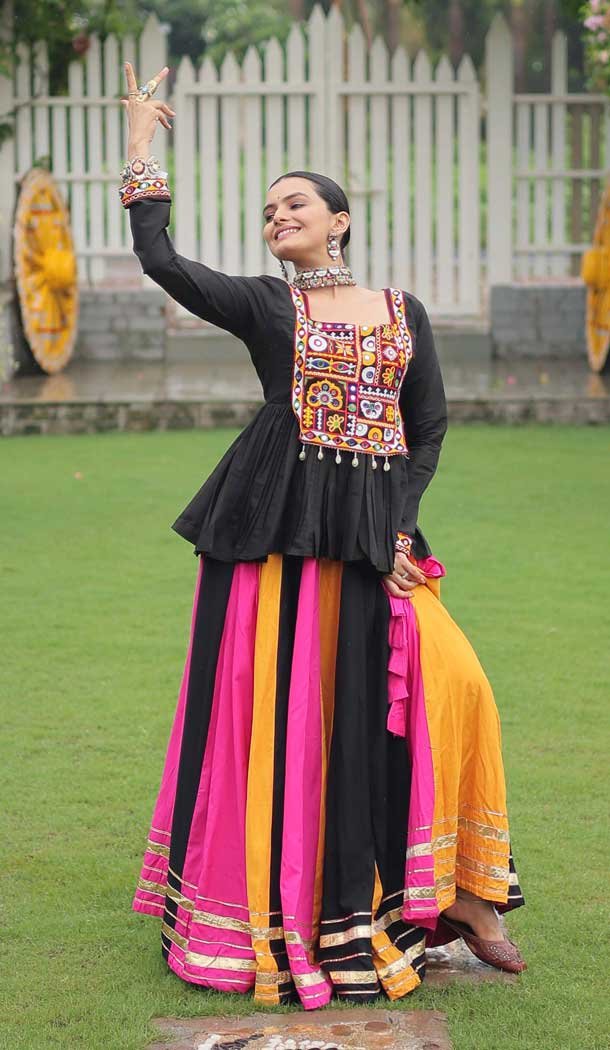 Rayon Gamthi Work Navratri Lehenga Choli In Multi Color - 158418793