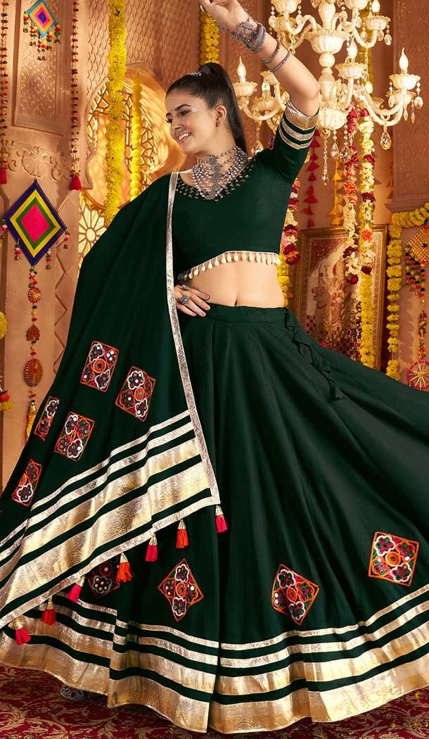 Green Viscose Rayon Embroidery Navratri Chaniya Choli - 158618907