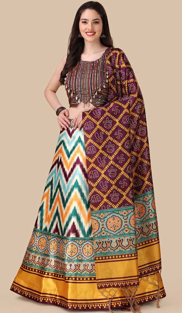 Satin Silk Navratri Lehenga With Sequence Embroidery Work In Wine Color - 151514259