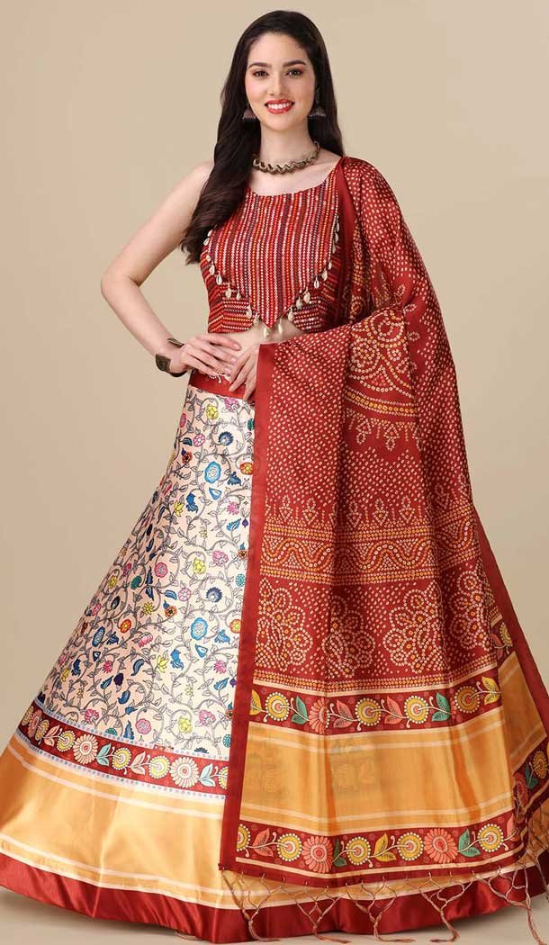 Sequence Embroidery Work Maroon Color Satin Silk Navratri Lehenga Choli - 151514261