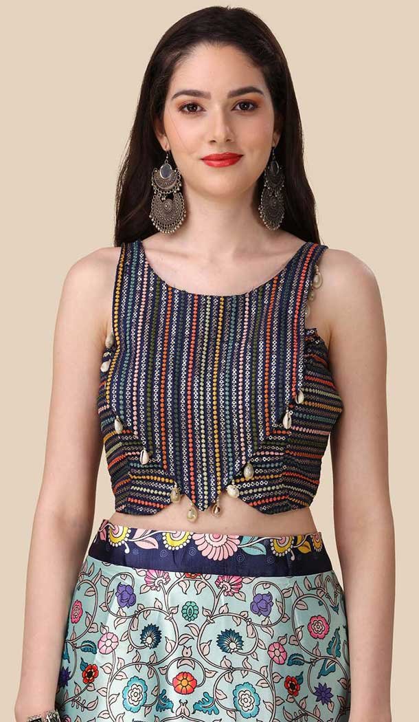 Nevy Blue Color Satin Silk Navratri Lehenga Choli With Sequence Embroidery Work - 151514262