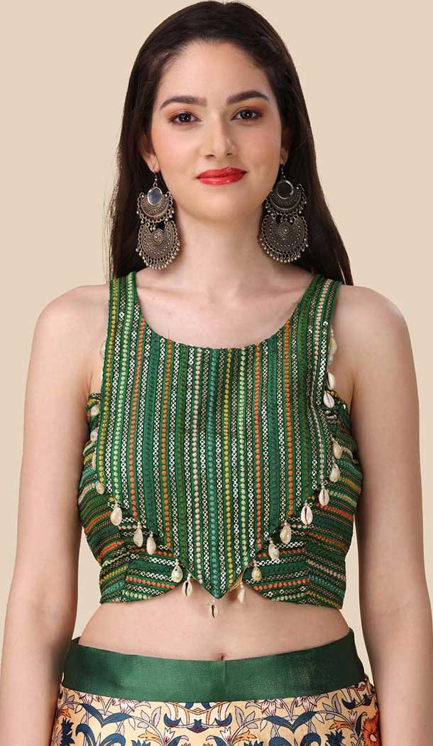 Rama Green Color Satin Silk Navratri Lehenga With Digital Print Work - 151514263