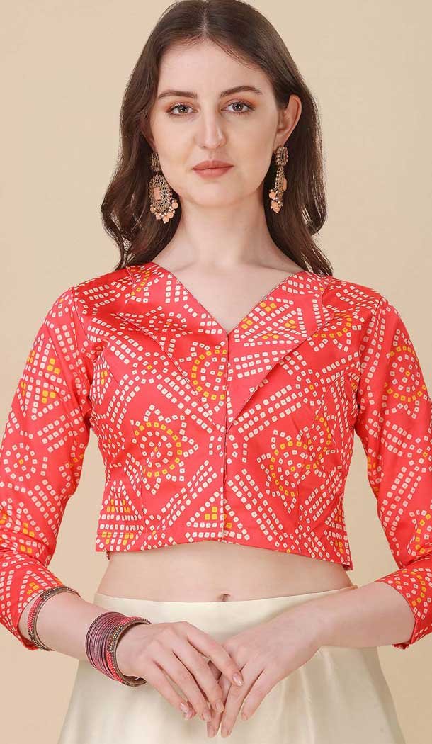 Red Satin Silk Printed Party Wear Navratri Lehenga Choli - 152154722