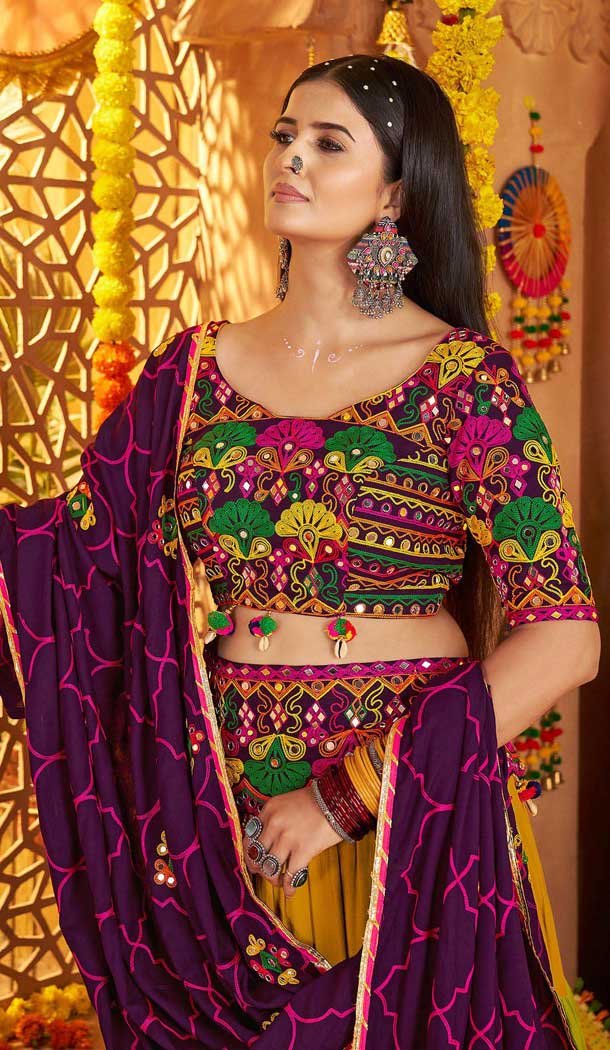 Navratri Special Viscose Cotton Embroidered Lehenga Choli In Green - 158969098