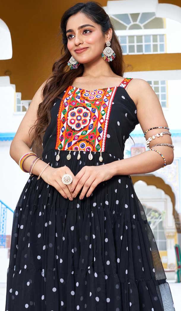 Navratri Special Georgette Gamathi Work Gown In Black - 12992210453