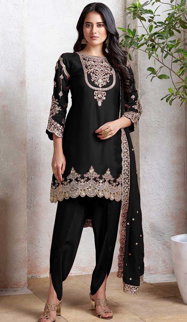 Black Faux Georgette Embroidered Punjabi Patiyala Salwar Suit - 157728340