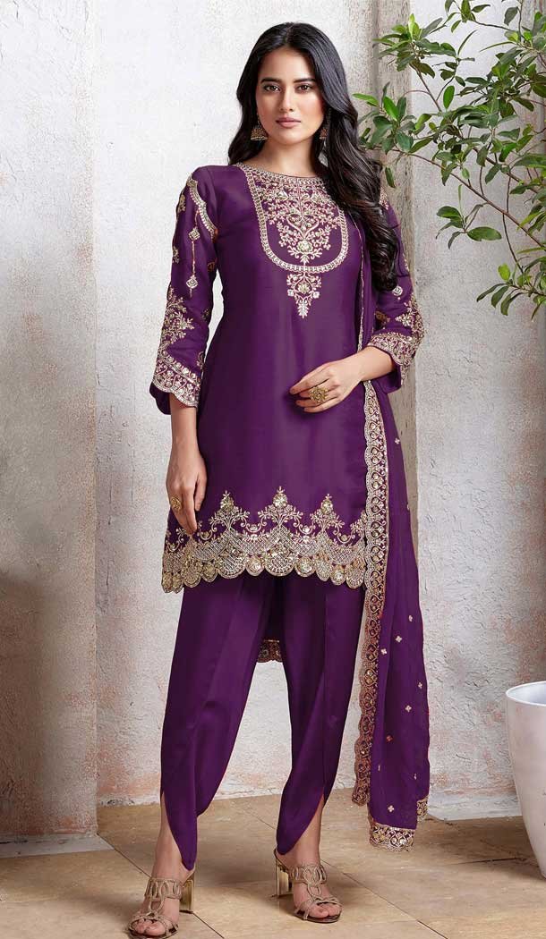 Purple Faux Georgette Embroidered Punjabi Patiyala Salwar Suit - 157728341