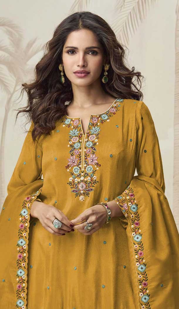 Roman Simar Zarkan Work Designer Plazzo Suit In Mustard - 158208694