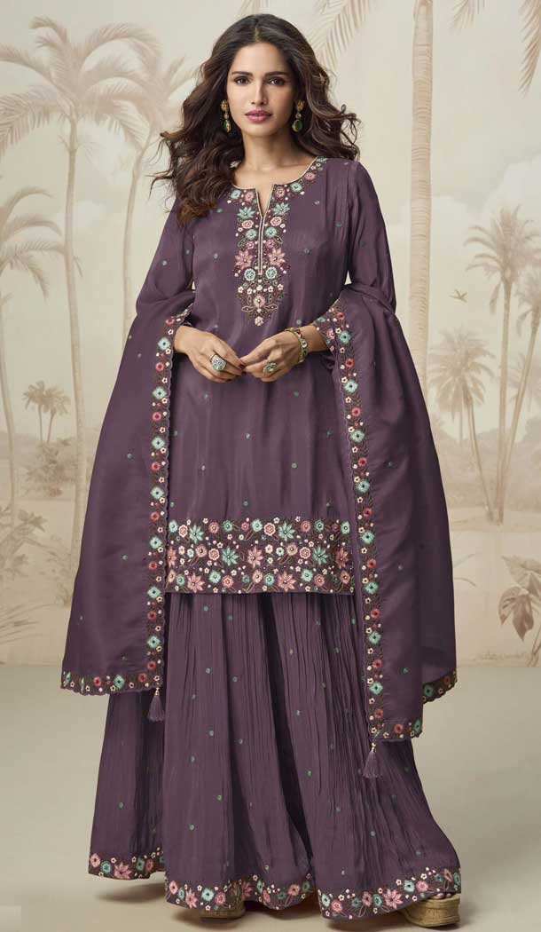 Roman Simar Zarkan Work Designer Plazzo Suit In Wine - 158208695