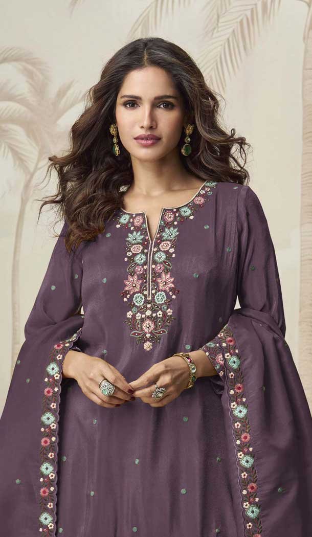 Roman Simar Zarkan Work Designer Plazzo Suit In Wine - 158208695