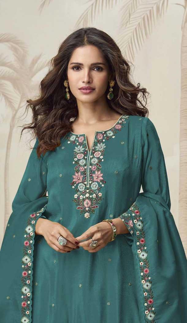 Roman Simar Zarkan Work Designer Plazzo Suit In Aqua Green - 158208696