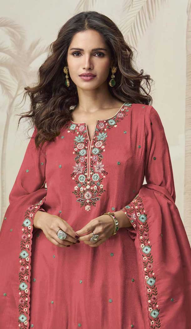 Roman Simar Zarkan Work Designer Plazzo Suit In Pink - 158208697