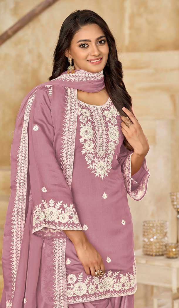 Pink Silk Embroidered Punjabi Patiala Suit - 158218698