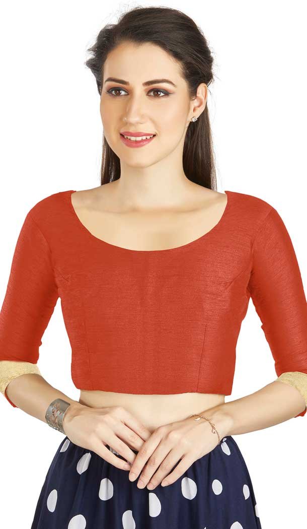 Orange Art Silk Lace Border Work Readymade Blouse - 12026204660
