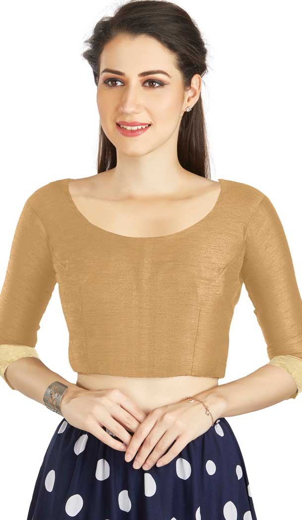 Beige Art Silk Lace Border Work Readymade Blouse - 12026204672