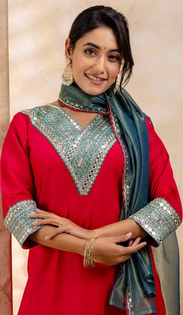 Viscose Rayon Sequins Work Designer Salwar Suit In Rani Pink - 12069204989